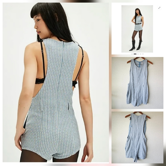 Free People Mod Mini Retro Romper NWOT Size 10 Blue Combo - Picture 1 of 15